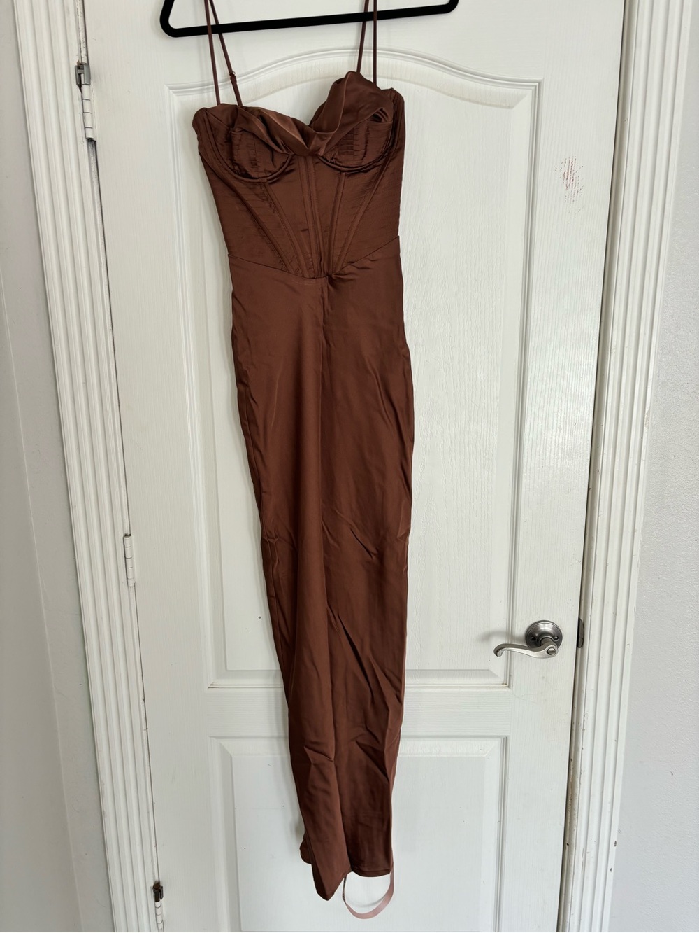 House of CB Brown Satin Maxi Dress